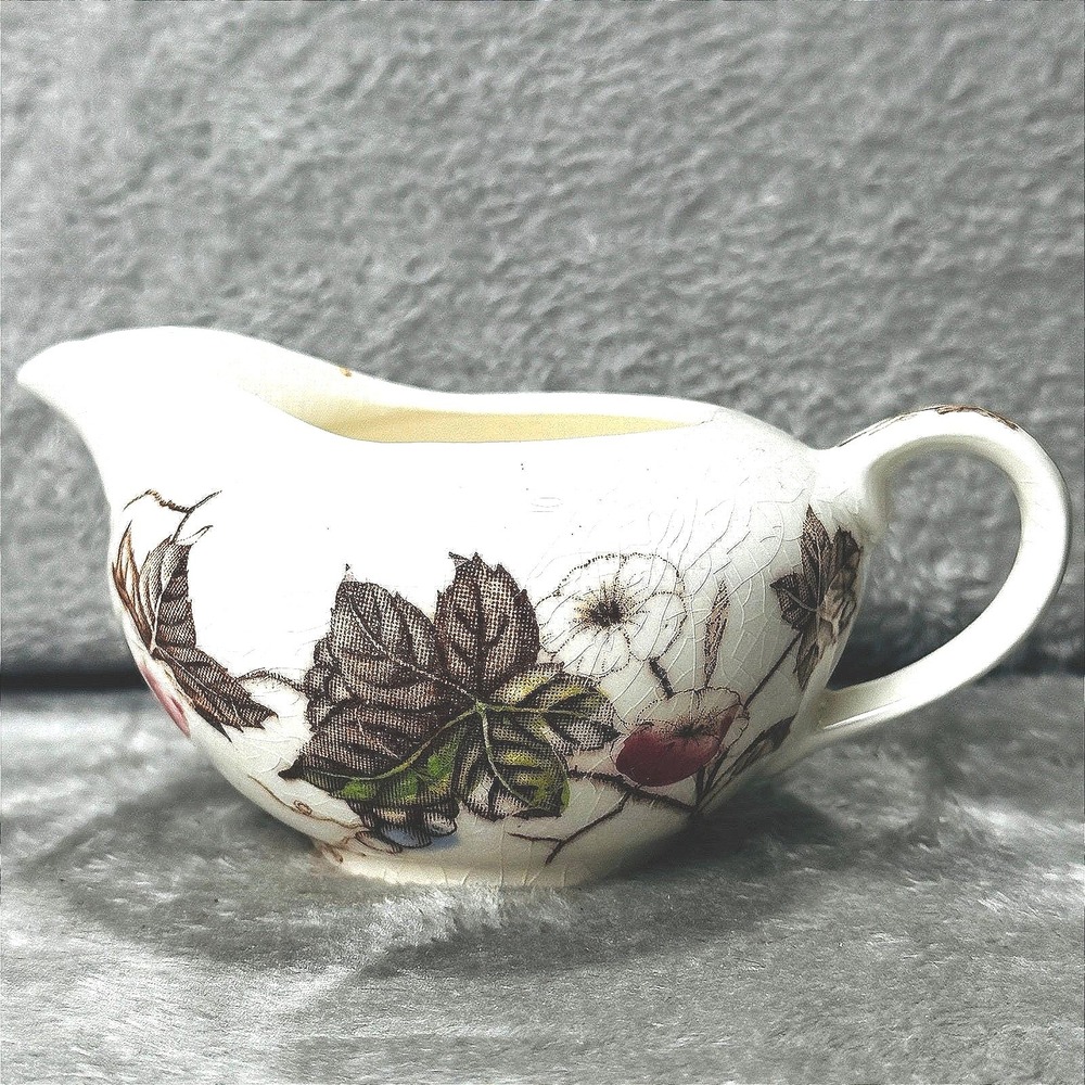 Nasco Morning Glory Vintage‎ Creamer Pitcher Japan Brown Floral Leaves Crazed